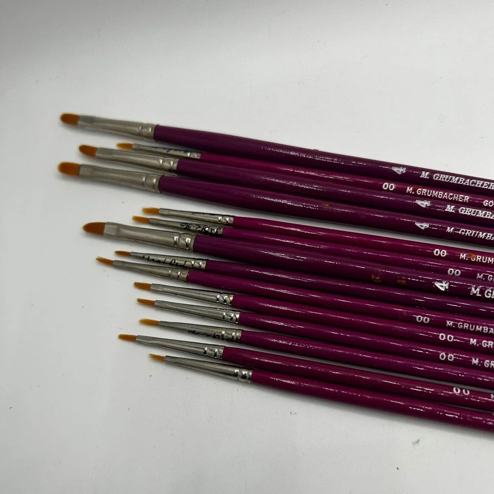 M. Grumbacher Golden Edge Paint Brush Set 15pc Round Liner 4 00 Purple Excellent